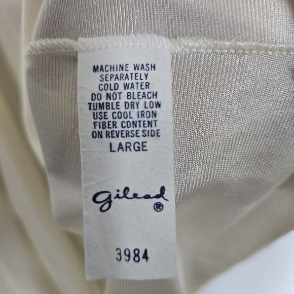VTG Gilead Peignor Robe Sz L Ivory Satin Lace Accents High Neck Button - Picture 9 of 14